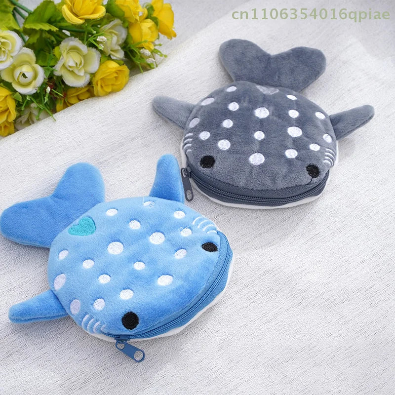 Monedero de Peluche con Diseño de Tiburón Ballena, Cartera Kawaii, Bolsa de Monedas Portátil, Organizador de Monedas para Llaves y Auriculares, Bolsa con Cierre, Regalo para Niños