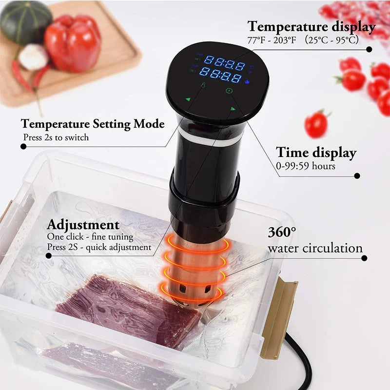 Sous Vide WIFI 1100W de alta potencia con función de olla de cocción lenta Temporizador de 99 horas y cocción al vacío de precisión, ±0,1 ° C Contraste de temperatura