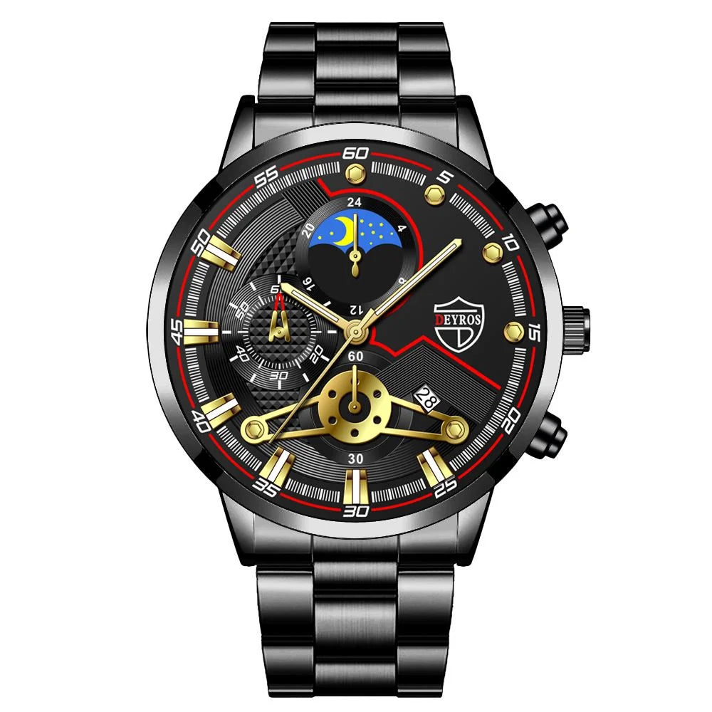 Reloj Hombre, relojes de negocios de lujo de 3 piezas para Hombre, Reloj deportivo de ocio con calendario completo para Hombre, Reloj de cuarzo de acero inoxidable para Hombre