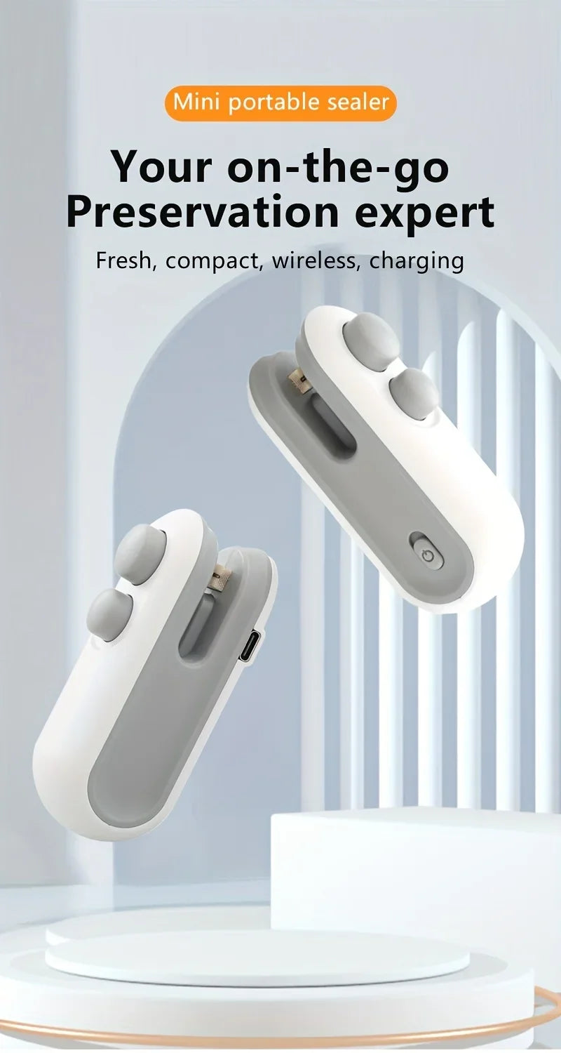 Mini máquina de sellado de bolsas de aperitivos, carga USB con cortador de chips, bolsa de plástico, dispositivo de almacenamiento de alimentos frescos