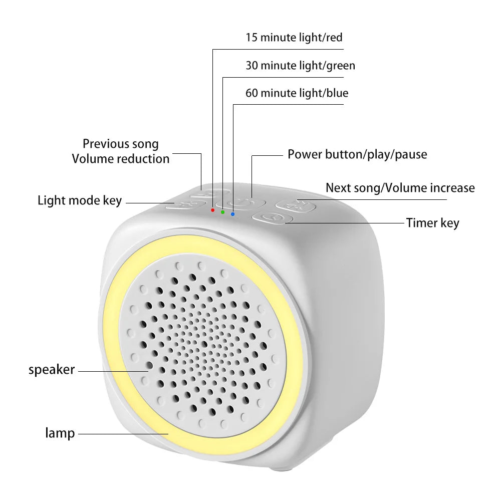 Máquina de ruido blanco con luz de arcoíris de 26 colores, ayuda para dormir con música, relajante para bebés con música y luz para dormir