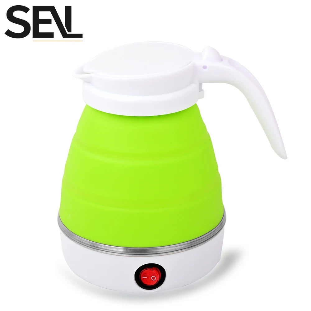 Mini Hervidor eléctrico plegable, Hervidor eléctrico portátil de 0,6l, calentador de agua de viaje para el hogar, compresión de silicona de 110V-220V