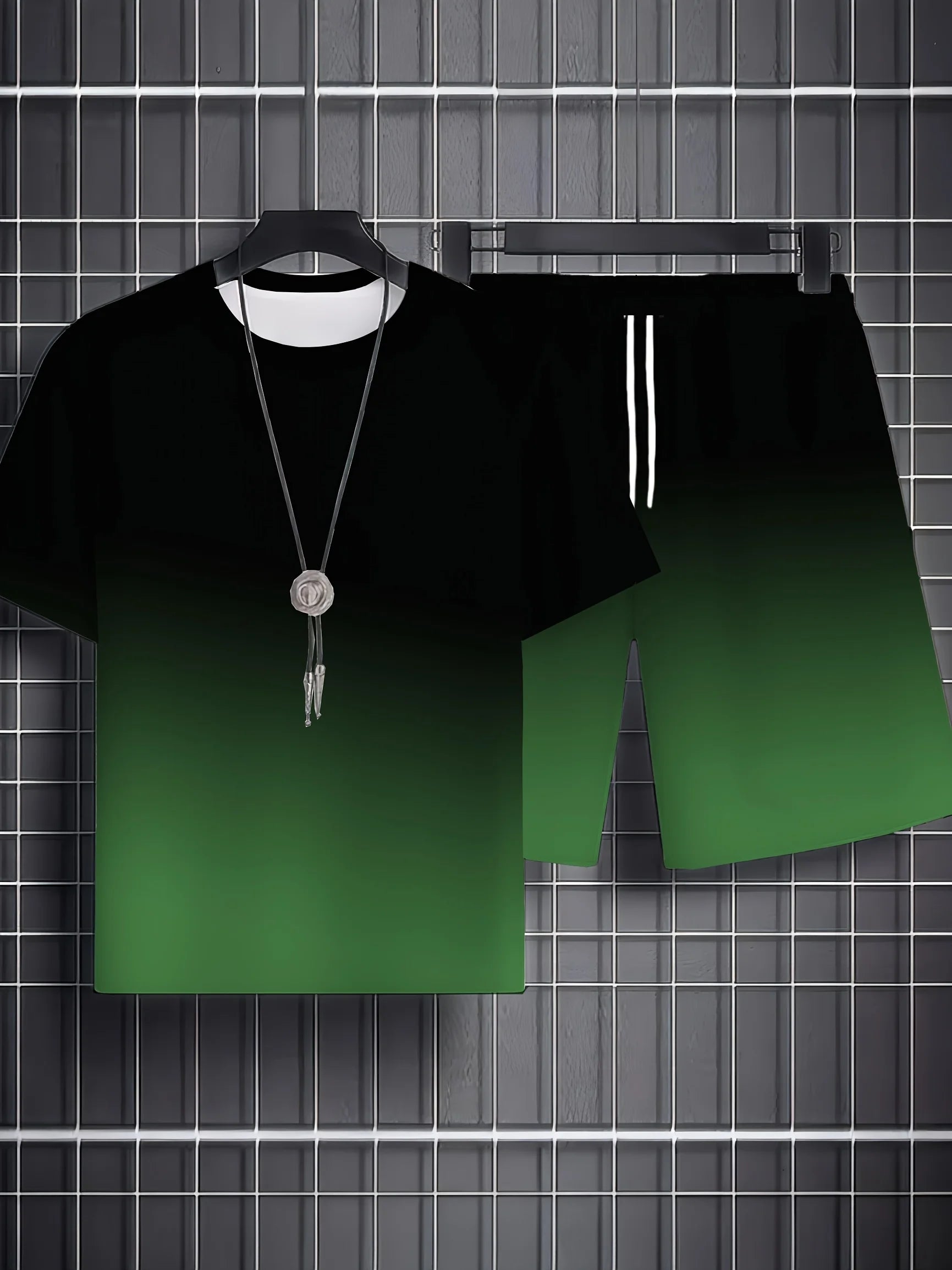 Conjunto Deportivo Casual de Verano para Hombre, Estilo Holgado, Moderno, con Estampado de Grafiti, Cuello Redondo, Manga Corta, Dos Piezas con Pantalones Cortos