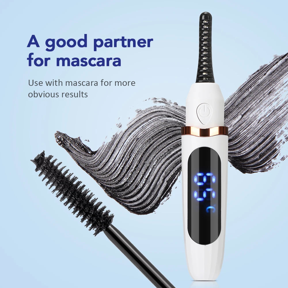 Pluma rizador de pestañas en caliente con peine, dispositivo eléctrico Digital para rizar pestañas, herramienta de maquillaje de belleza recargable, 3 modos de temperatura
