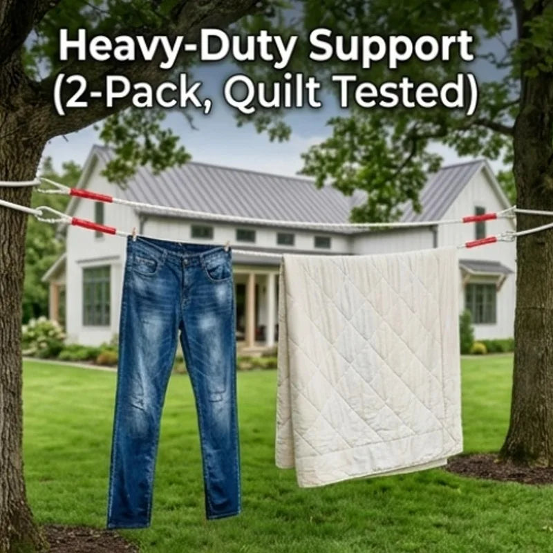 Cuerda de lavandería portátil a prueba de viento con núcleo de alambre de acero para secar ropa, ideal para camping y viajes al aire libre, con doble mosquetón.