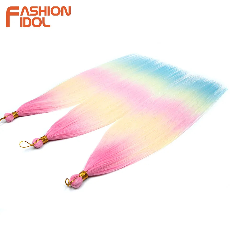 FASHION IDOL, 28 pulgadas, 300g/3 piezas, cabello liso, cabello trenzado sintético, extensiones de cabello de fibra resistente al calor, color gris ombré