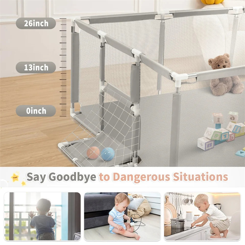 Parque infantil para bebé Extra grande, valla de actividad segura para bebé de 70 pulgadas con malla transpirable, parque infantil de seguridad para bebé para niño y niña, interior y exterior