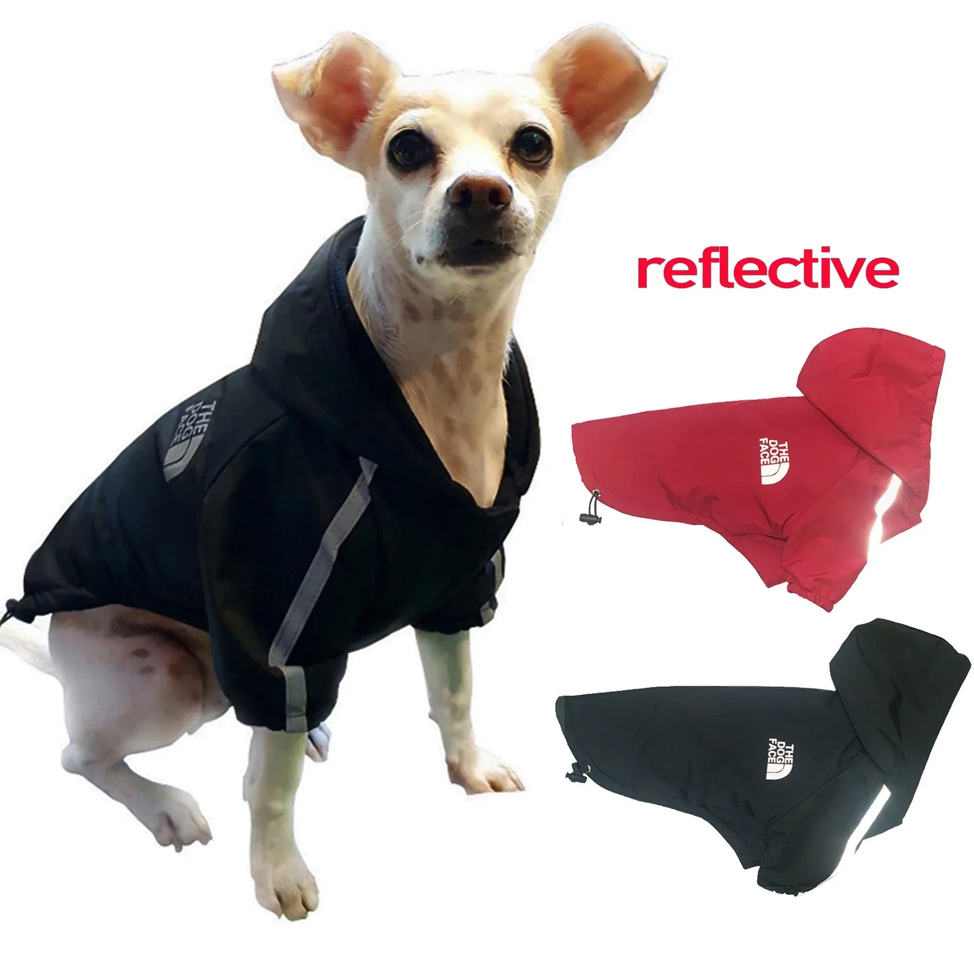 Ropa reflectante para mascotas, abrigo cálido impermeable para perros, chaqueta con capucha de algodón, cara de perro, ropa para perros pequeños, otoño e invierno
