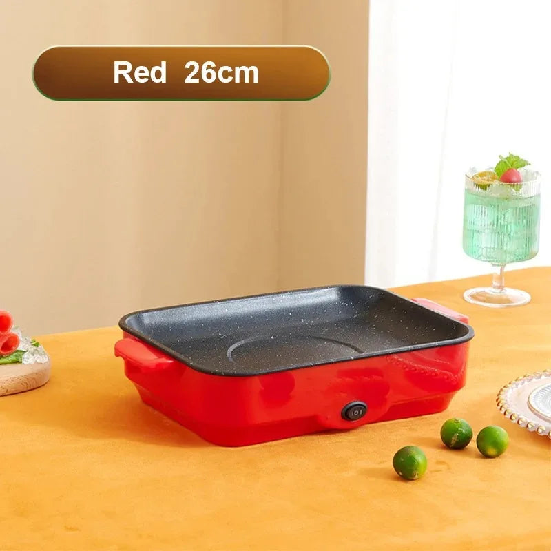 Parrilla eléctrica multifuncional para barbacoa, Mini bandeja cuadrada para hornear eléctrica de 26cm, Wok eléctrico para panqueques y carne, bandeja para freír de cocina