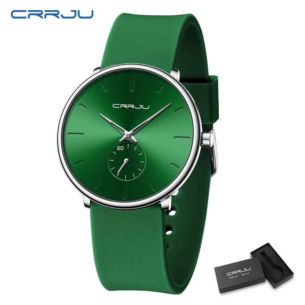 CRRJU-Conjunto de relojes de silicona informales para hombre y mujer, relojes de pulsera de cuarzo con esfera Simple, reloj de vestir para mujer