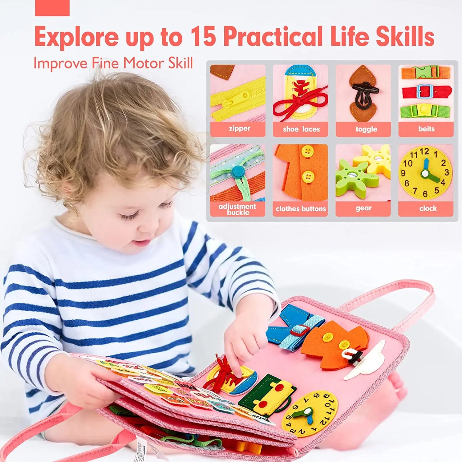 Juguetes Montessori, tablero ocupado, tablero de desarrollo de actividades sensoriales para niños pequeños para habilidades motoras, juguetes educativos de actividades de viaje