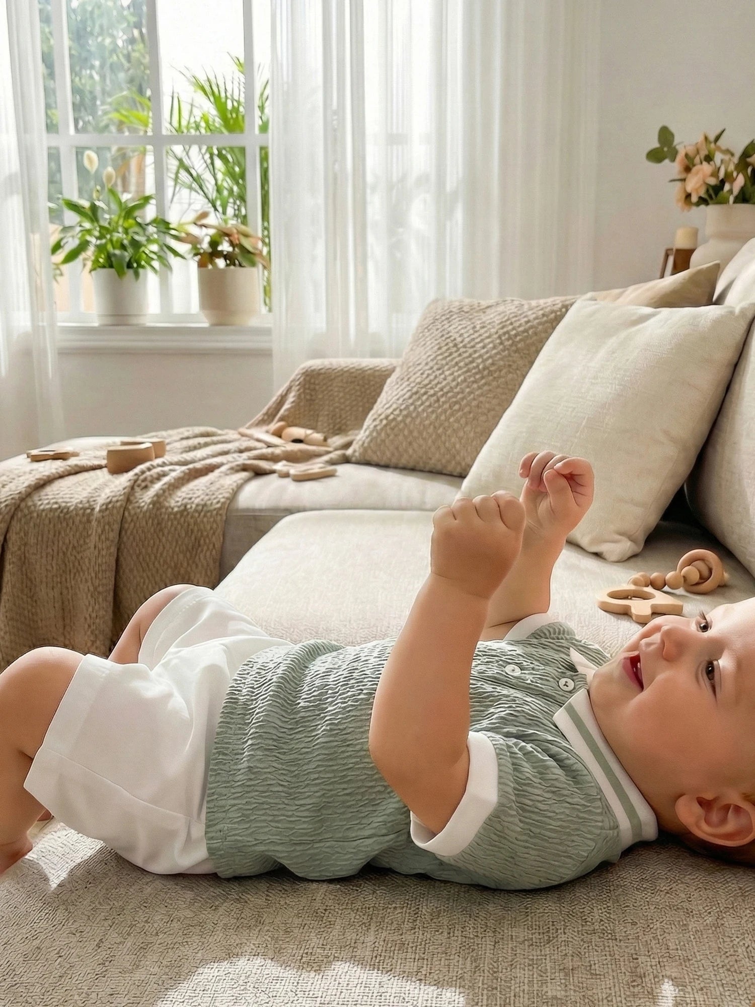 Conjunto de pantalones cortos para bebé niño, camisa de punto con cuello y manga corta y pantalones cortos, conjunto de verano de 2 piezas