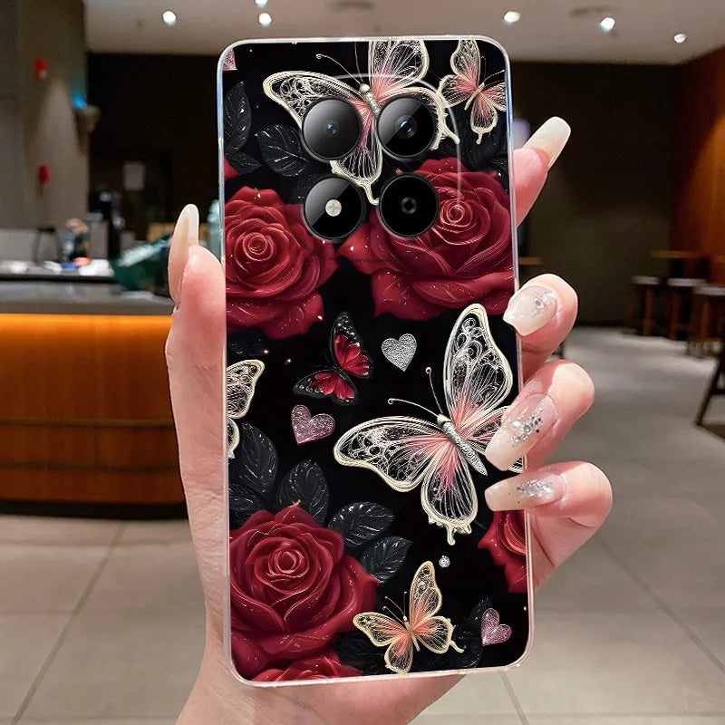 Funda para Teléfono Xiaomi Redmi Note 15 Pro 4G, Carcasa Protectora con Diseño de Lazo de Mariposa, Transparente, de Silicona TPU Suave