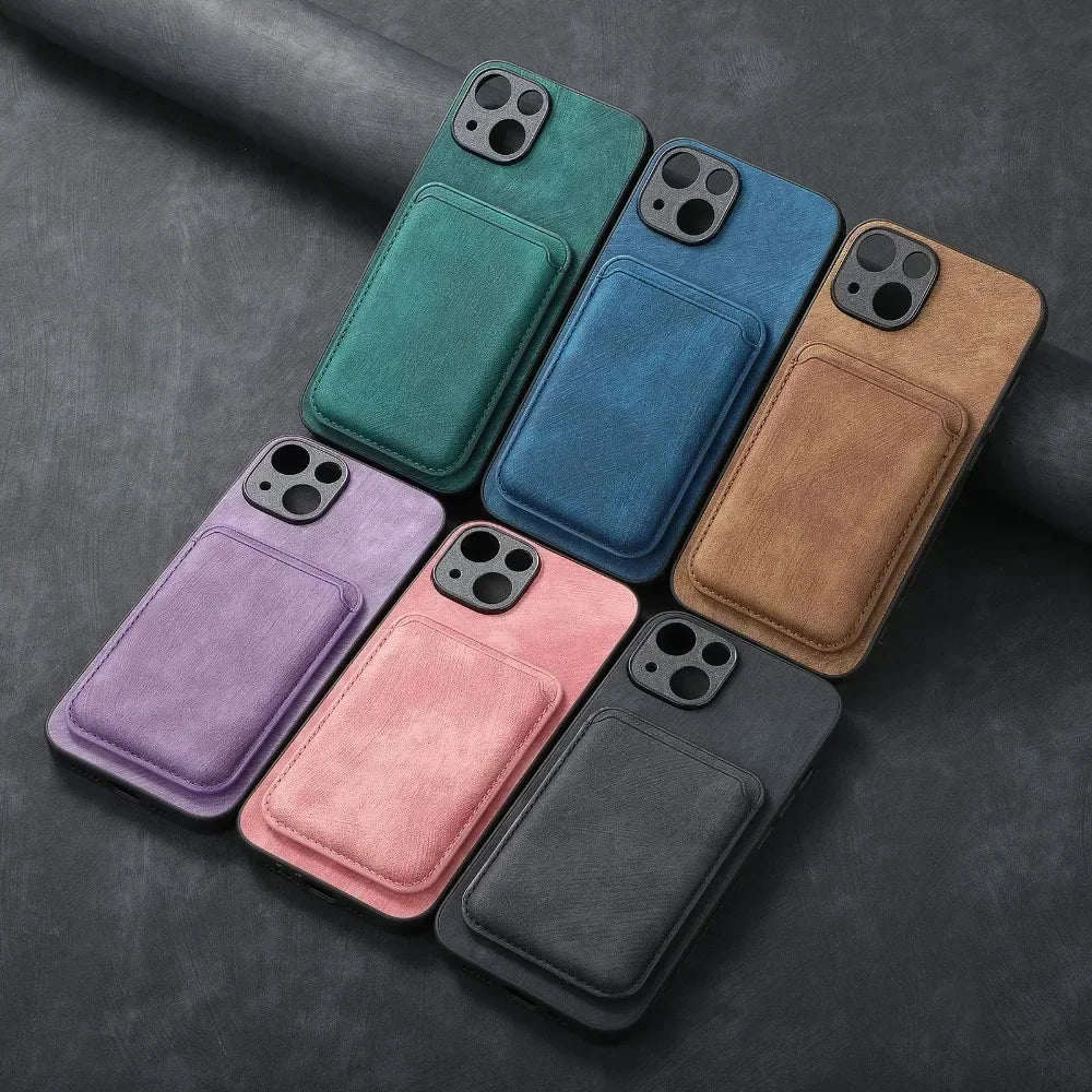 Funda de Cuero Vintage con Tarjetero Magnético Desmontable para iPhone 11 12 13 14 15 16 17 Pro Max Plus, Funda Protectora