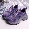 Zapatillas gruesas con diamantes de imitación para mujer, zapatos informales con cordones y suela gruesa, zapatos vulcanizados con plataforma vaquera de lujo para mujer 35-42