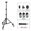Trípode extensible SH de 190cm con tornillo y ruedas de 1/4, control remoto por Bluetooth para cámara DSLR, trípode de micrófono con luz de relleno para teléfono inteligente