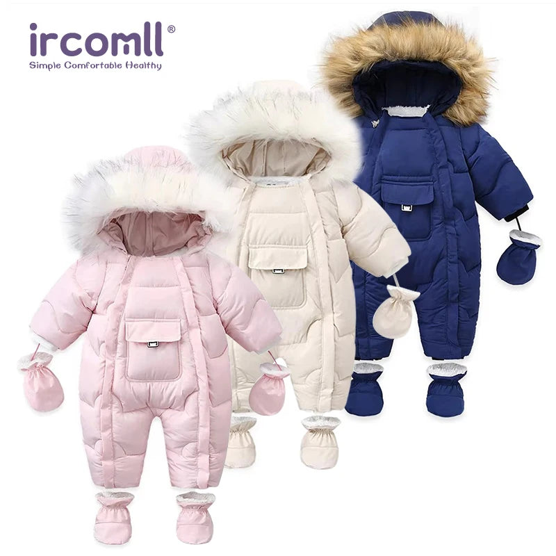 Ircomll, ropa de bebé de alta calidad, monos para niños, invierno con capucha y piel, pelele cálido para niños, mono, ropa para niños pequeños