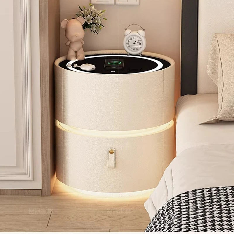 Mesitas de noche minimalistas modernas con carga inalámbrica, mesitas de noche redondas con almacenamiento, mesitas de noche seguras para dormitorio, muebles vintage Szafka Nocna para el hogar