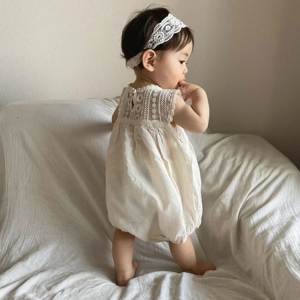 Ropa de encaje para bebé 6011B, moda de verano, ropa de una pieza de algodón tejida con flores de encaje para niña, ropa de escalada de princesa