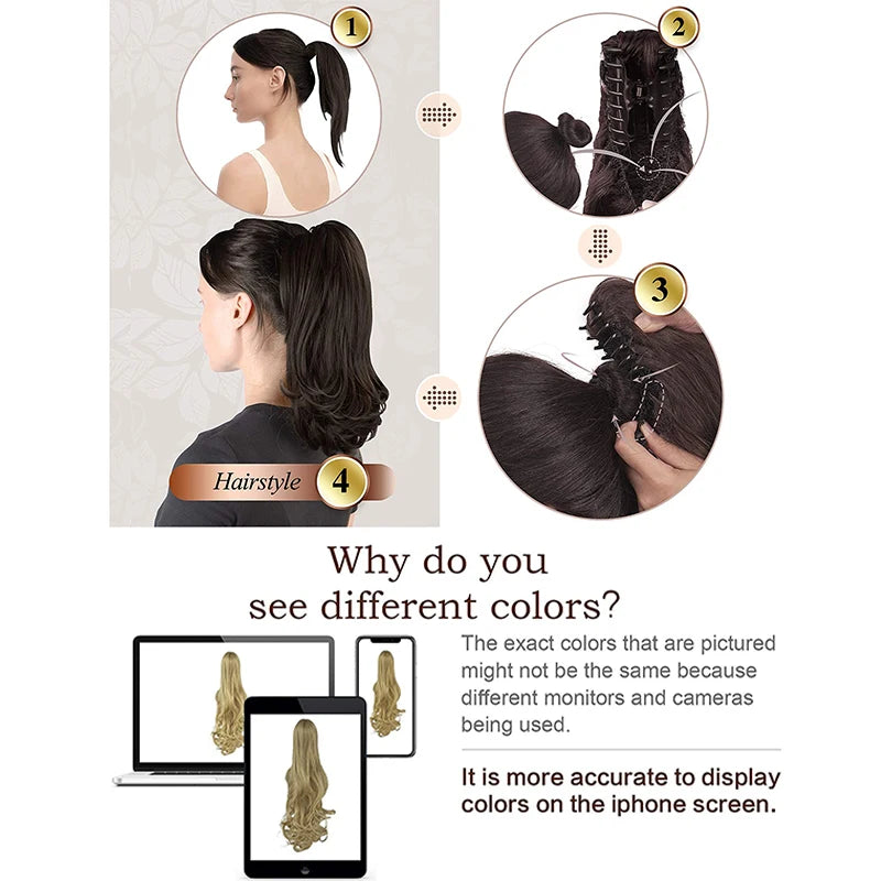 Extensiones de cabello de cola de caballo recta larga sintética, Clip de mandíbula de garra de 22 pulgadas en extensiones de cabello para mujeres, postizos de fibra sintética