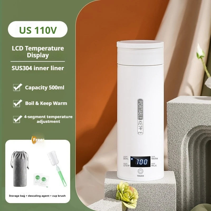 Hervidor Eléctrico Portátil de 450 ml, Taza Térmica para Té y Café, Hervidor de Agua de Viaje, Botella de Agua Anti-Escaldaduras, Menú en Inglés