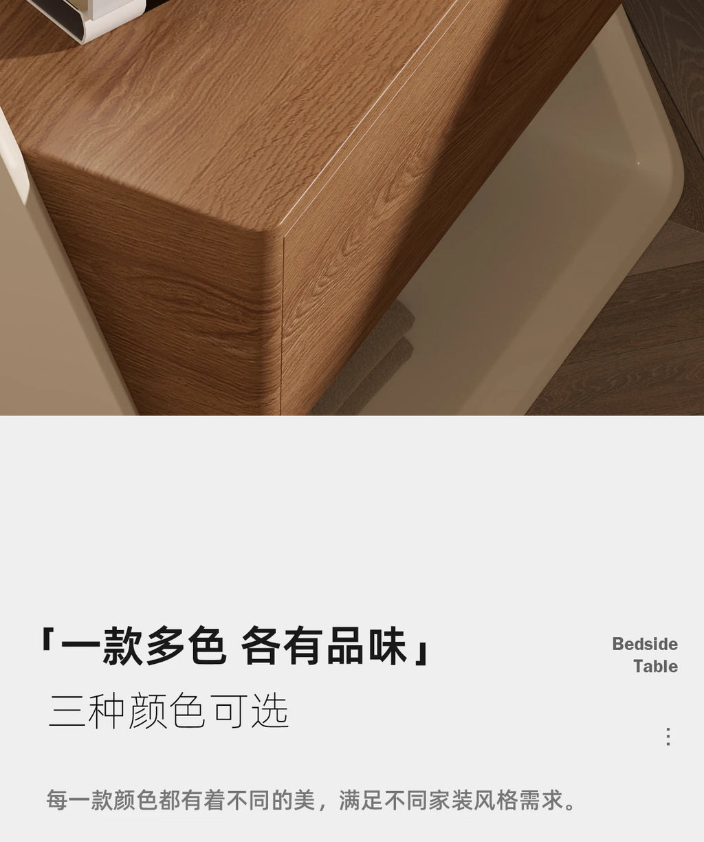 Mesita de noche minimalista italiana, madera maciza, crema, viento, pintura Simple y respetuosa con el medio ambiente, mesita de noche, mesa auxiliar creativa para dormitorio