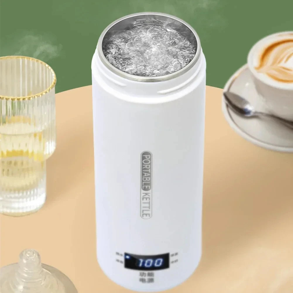 Hervidores eléctricos de 450ML, hervidor portátil para té y café, taza térmica para hervir agua de viaje, botella de agua antiescaldaduras, menú en inglés