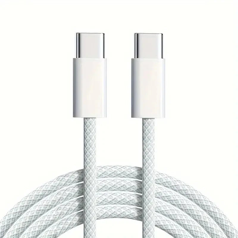 Cable USB C a C de carga rápida blanco, Cable cargador rápido USB tipo C trenzado de nailon de 60W para IPhone15/Samsung/Oppo/Vivo/Redmi A, 1 ud.