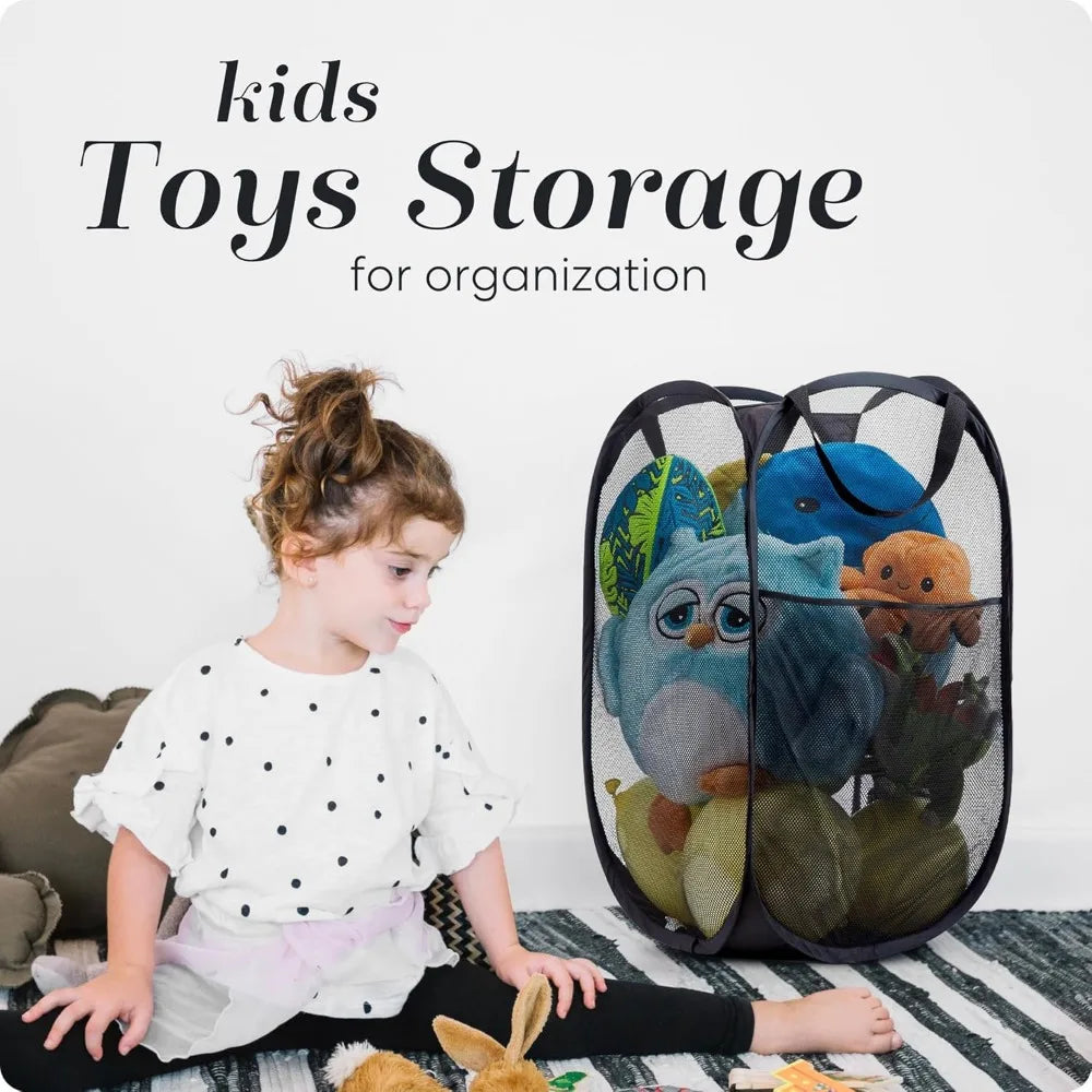 Cesta grande para la colada, cesto para la colada emergente de malla plegable, bolsillo lateral, almacenamiento de ropa transpirable, organización del almacenamiento de la ropa