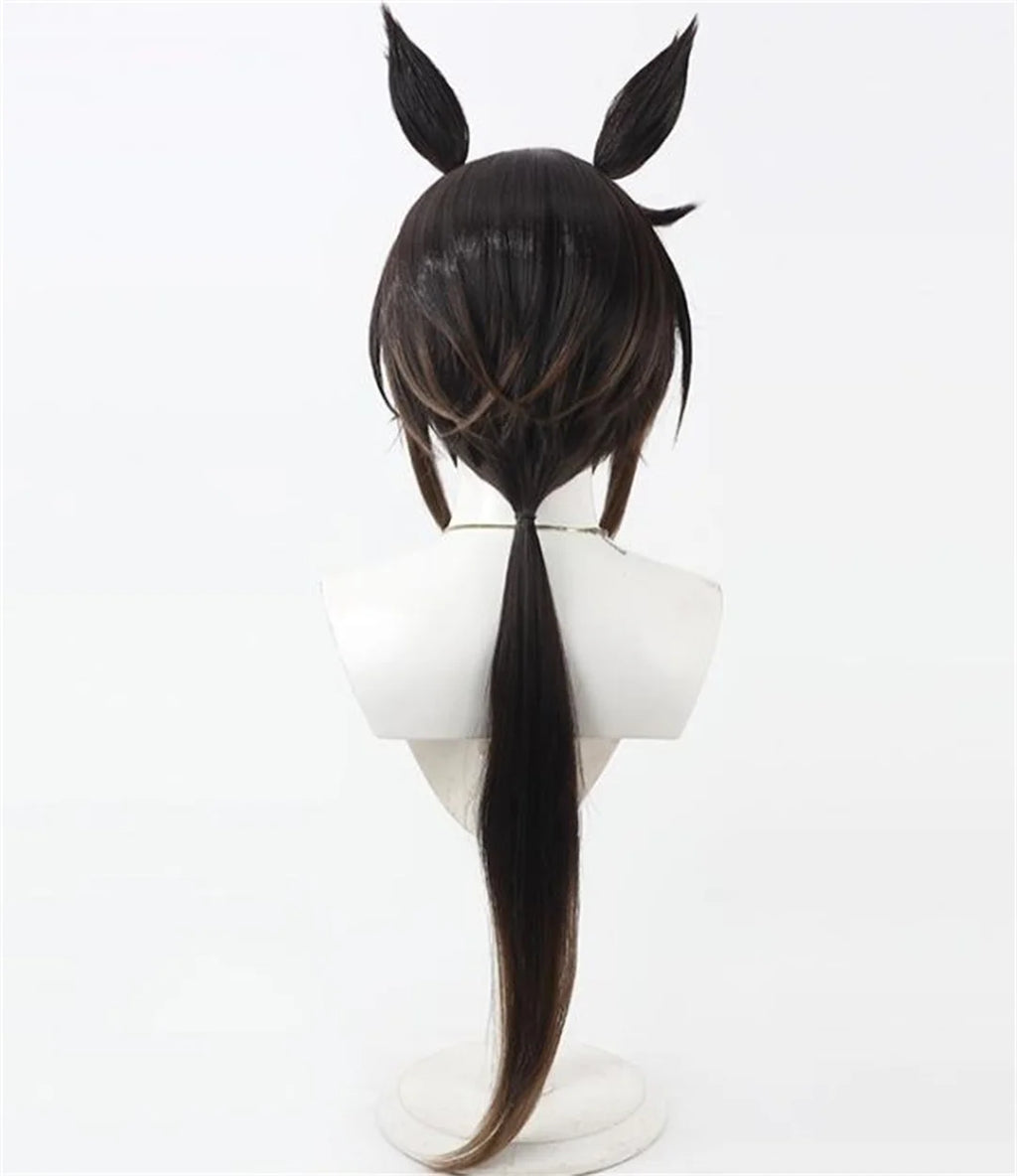Peluca de cosplay de Uma Musume Pretty Derby Stay Gold para fiestas de anime y videojuegos, con pelucas de orejas y cola