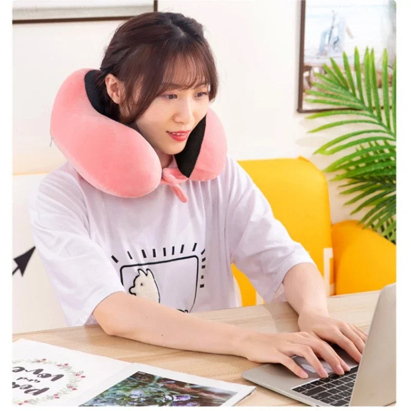 Almohadas de espuma viscoelástica en forma de U para el cuello, almohada de viaje suave, almohada de masaje para el cuello, almohada de avión para dormir, ropa de cama para el cuidado de la salud Cervical