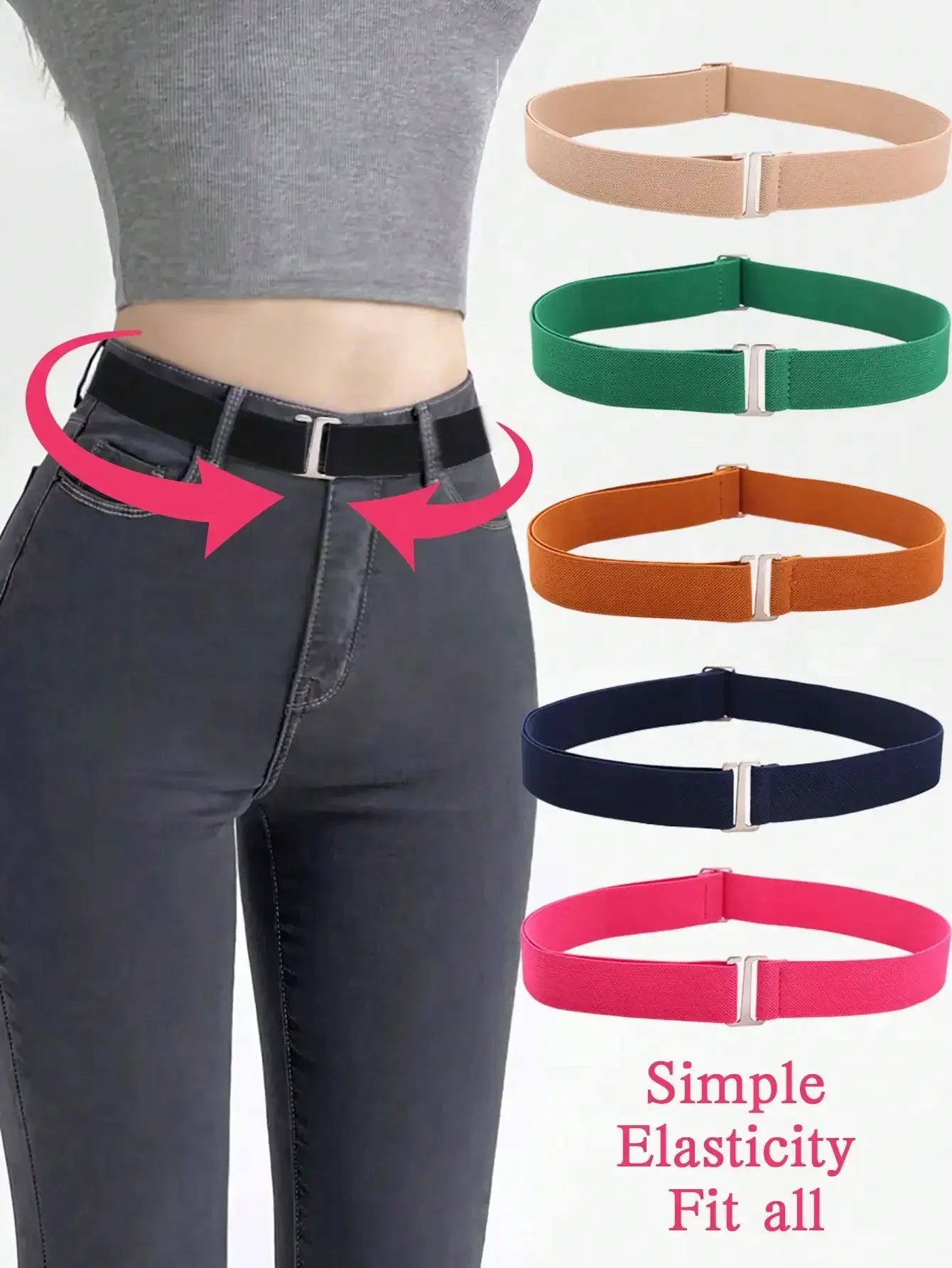 Cinturón Elástico Ajustable, Cinturón Invisible Sin Hebilla para Mujeres y Hombres, Pantalones Vaqueros, Vestidos, Sin Hebilla, Fácil de Usar