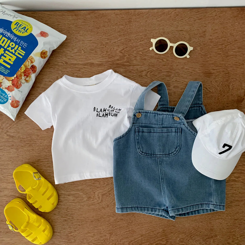 Conjunto de Ropa de Verano ZOETOPKID para Bebés, Traje para Niños y Niñas, Camiseta Infantil y Overol de Mezclilla, Mameluco para Recién Nacidos