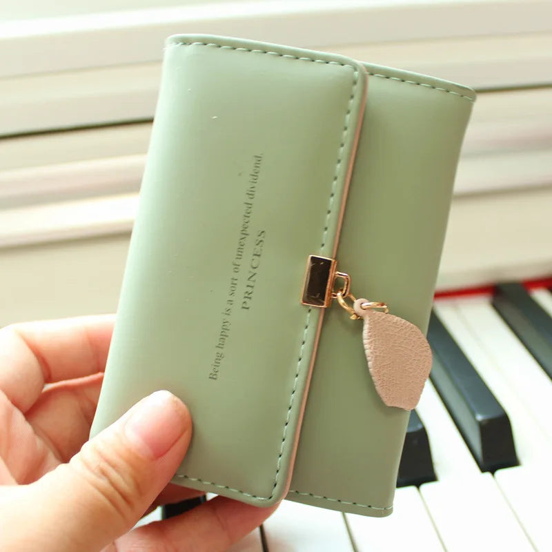 Cartera de mujer con bonita hoja de acordeón, Mini tarjetero, monedero corto a la moda, billetera Simple de color sólido, monedero delgado múltiple