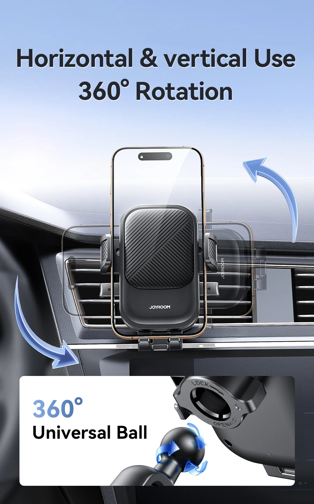 Joyroom Soporte para teléfono para automóvil 360 °   Soporte para teléfono con rotación de ventilación de aire para coche, soporte Universal para teléfono móvil manos libres para teléfonos de 4,7-6,9 pulgadas