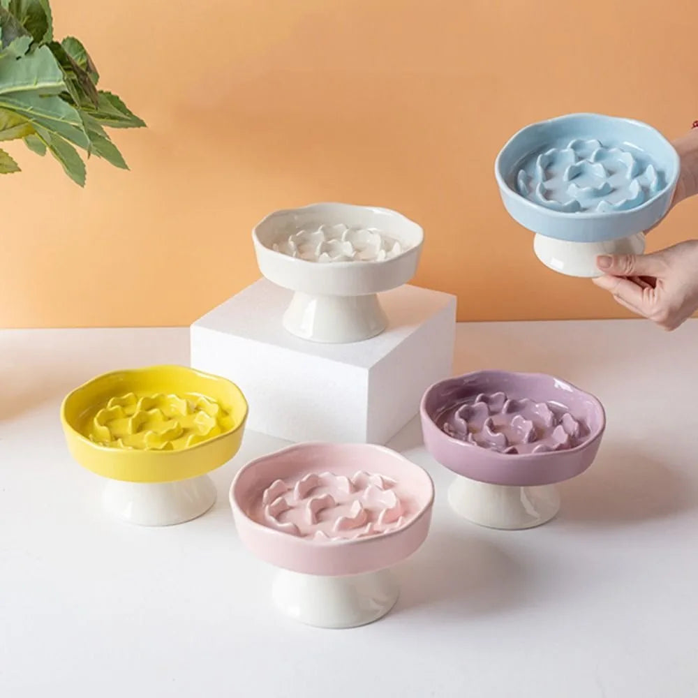 Cuenco de Cerámica para Gatos, Comedero Lento, Lindo, Multiusos, con Base Alta, Gran Capacidad, Antideslizante, Recipiente para Agua y Comida para Perros