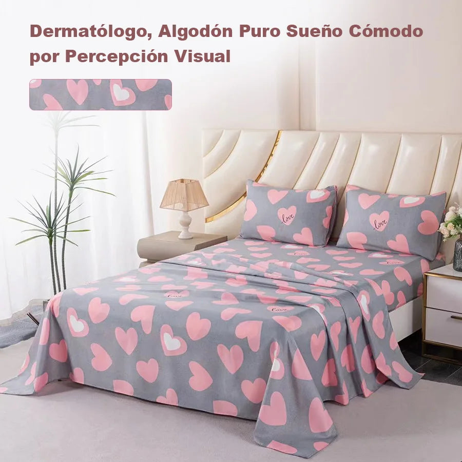 Set de ropa de cama lavable con estampado de corazones, 3/4 piezas: hoja, funda de edredón, fundas de almohada. Para camas individual, doble, extragrandes. Suave y cómodo.