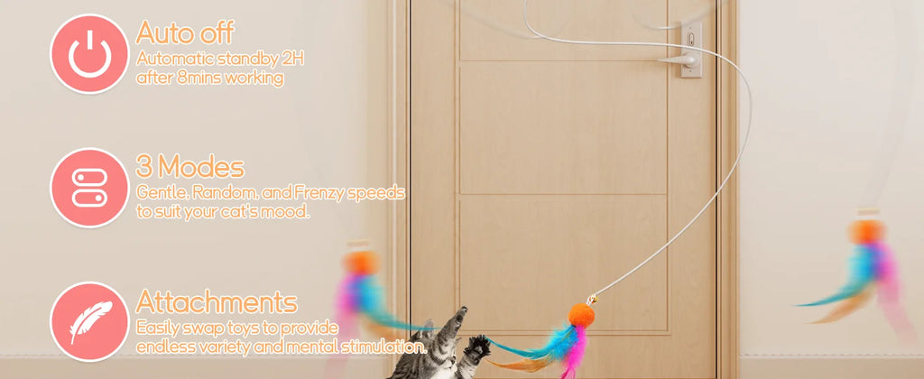 Juguetes para gatos, juguetes interactivos de plumas para interiores, cuerda retráctil automática recargable para colgar en la puerta para gatos