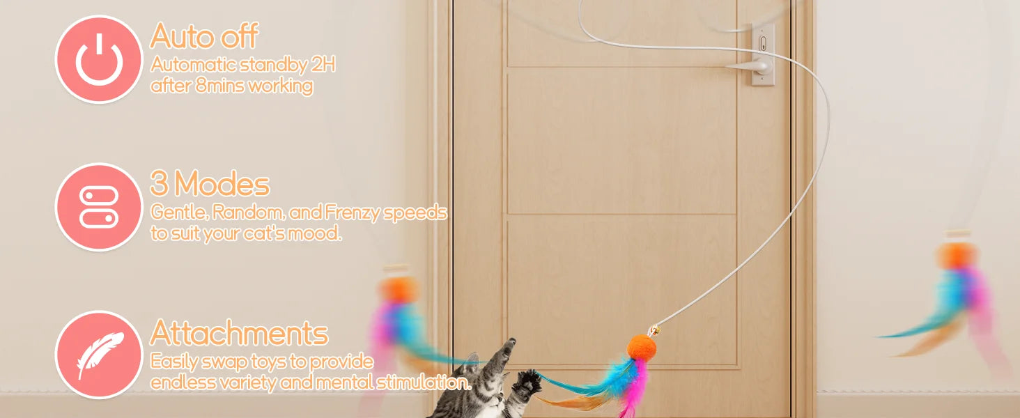 Juguetes para gatos, juguetes interactivos de plumas para interiores, cuerda retráctil automática recargable para colgar en la puerta para gatos