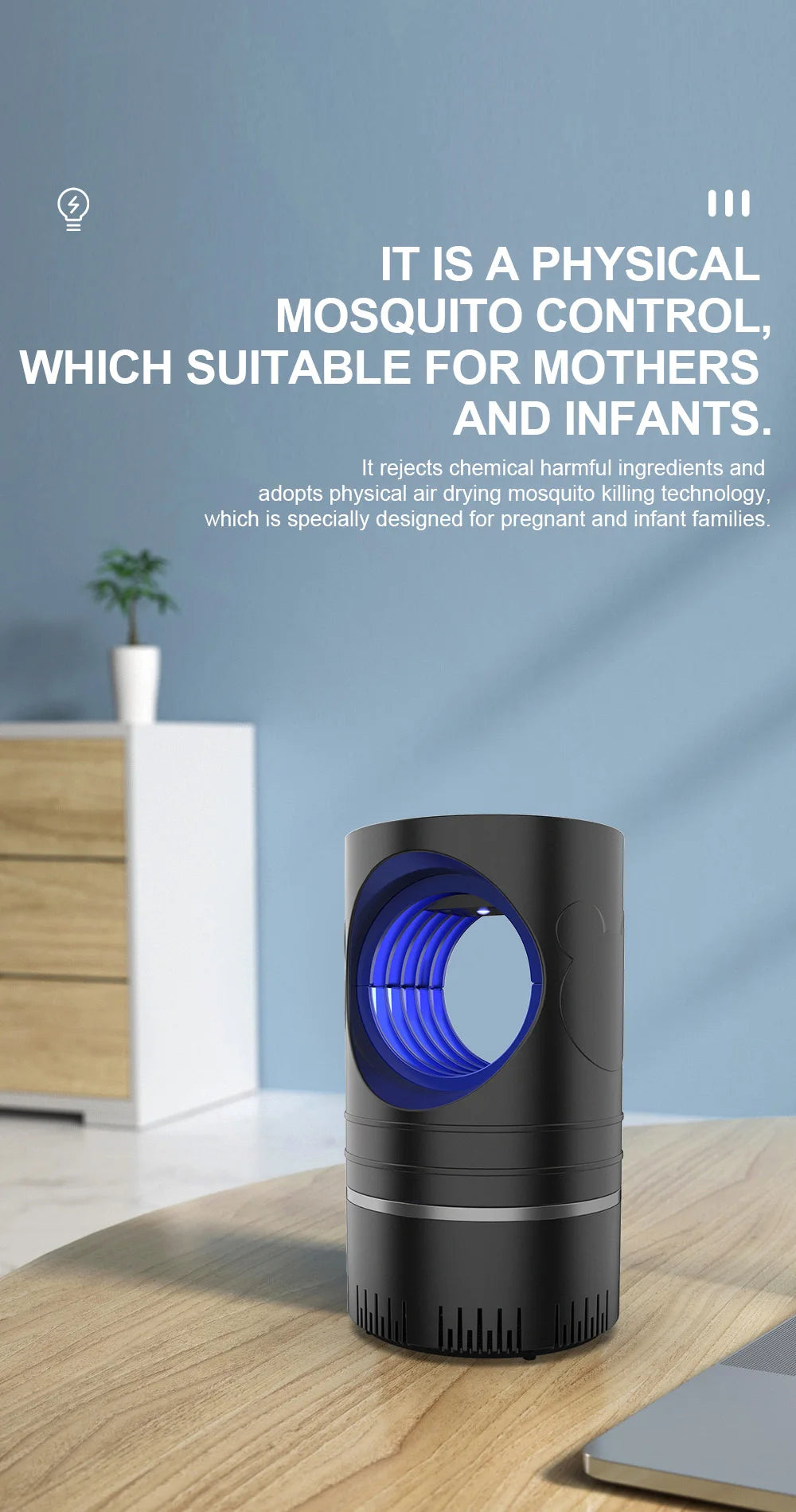 1 unidad de matamoscas eléctrico, trampa de luz LED, lámpara de Control de plagas pequeñas con fuente de alimentación USB y adaptador