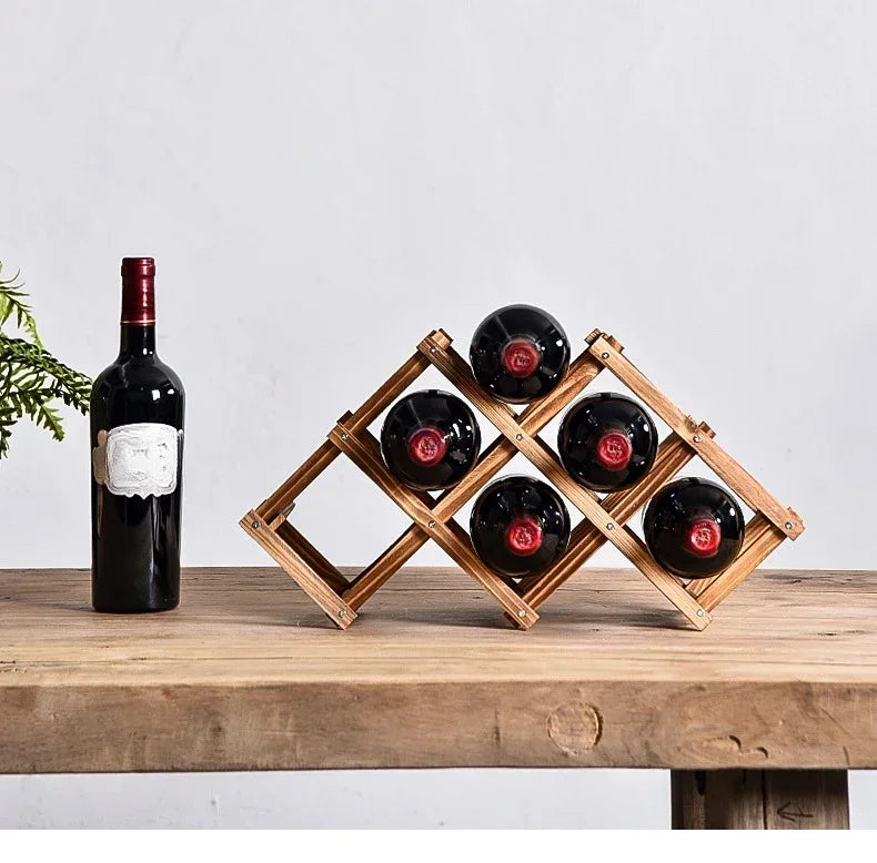 Estante de Madera Plegable para Almacenamiento de Vino, para 3-10 Botellas, Fácil de Montar, Apilable, para Organización del Hogar, Bar, Cocina o Bodega