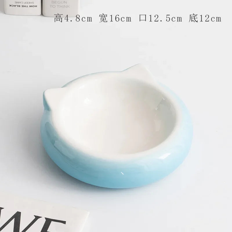Cuenco de comida con forma de oreja de gato de fondo plano de cerámica creativo, plato de comedor, suministros antisuciedad para mascotas, cuenco para beber