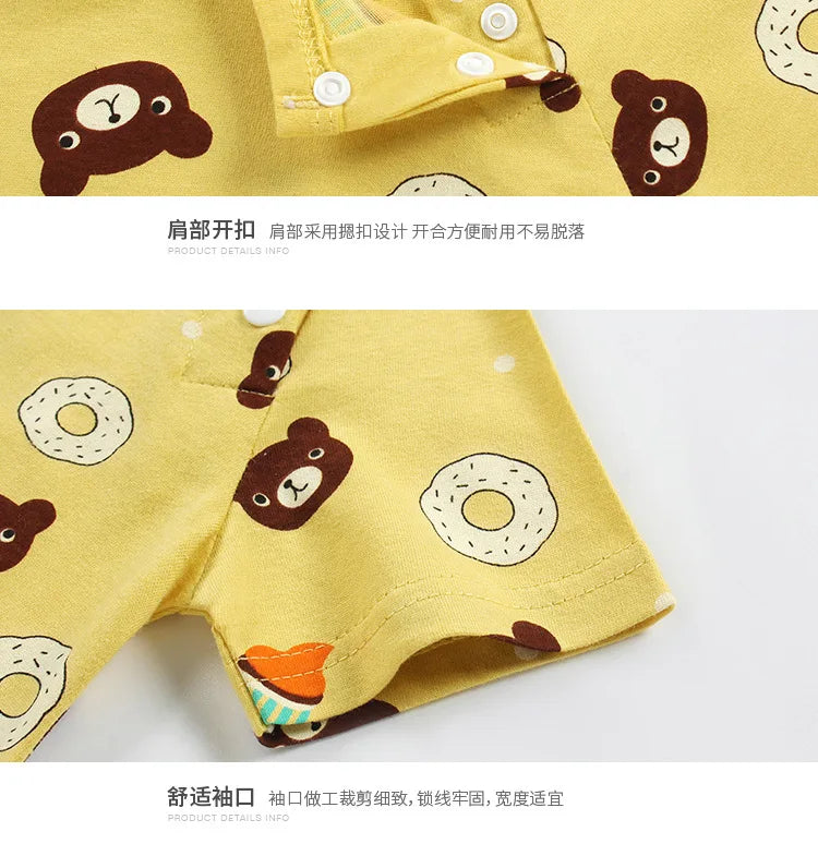Monos de dibujos animados para bebé, mono de algodón transpirable de verano de manga corta para recién nacidos, niños y niñas, ropa para gatear