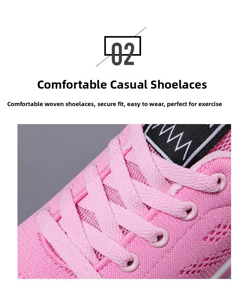 Zapatos deportivos transpirables con amortiguación de aire para mujer, zapatillas informales con cordones cruzados y tacón plano con punta redonda de estilo coreano
