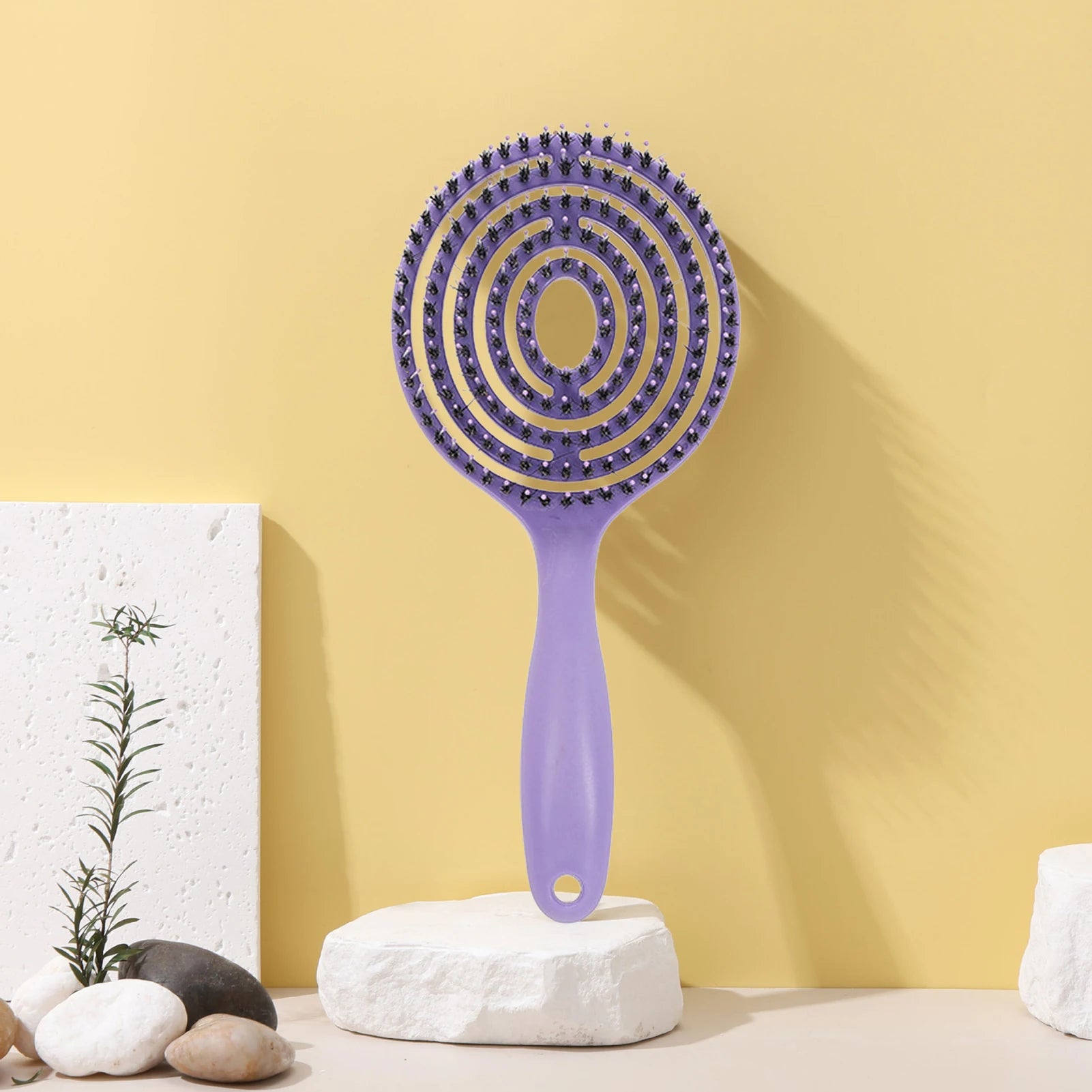 Cepillo de pelo de cerdas naturales de jabalí para desenredar y peinar, herramientas para mujeres con cabello largo, masaje del cuero cabelludo, color marrón, mango ergonómico ligero