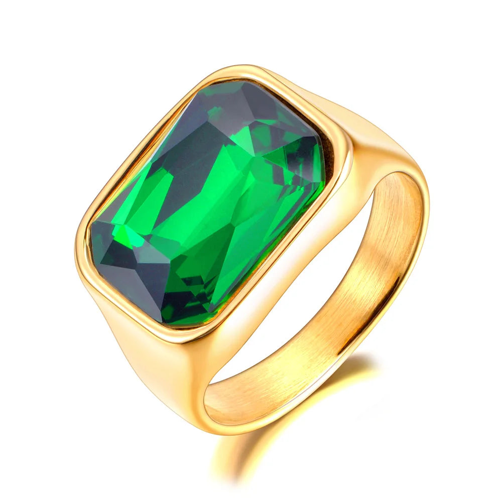 Lokaer, anillo de boda de acero inoxidable con circonita cúbica brillante de lujo, chapado en oro de 18 quilates PVD, joyería resistente al agua R24007