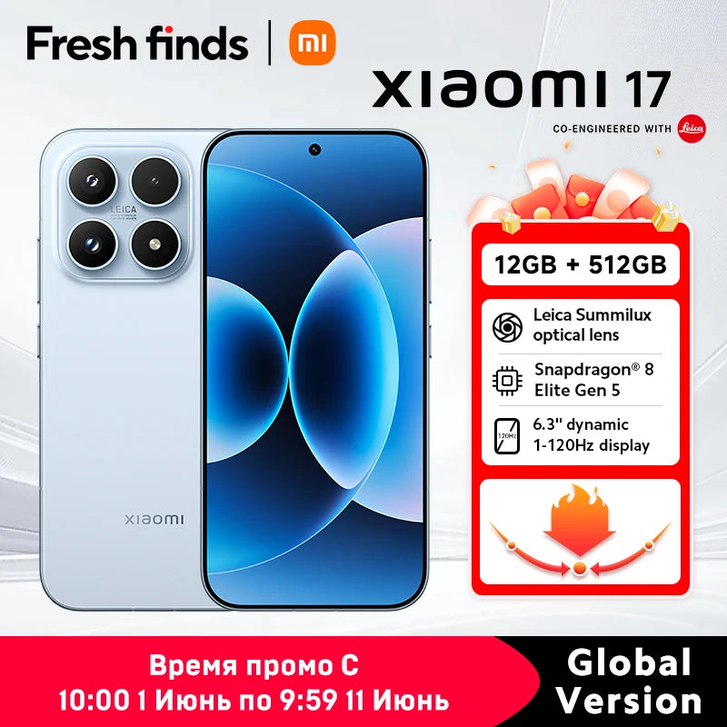 【Versión Global】 Xiaomi 17 Smartphone 5G 12GB RAM Batería de 6330mAh Cámara Leica de 50MP HyperCharge de 100W Snapdragon ®   8 Elite Gen 5