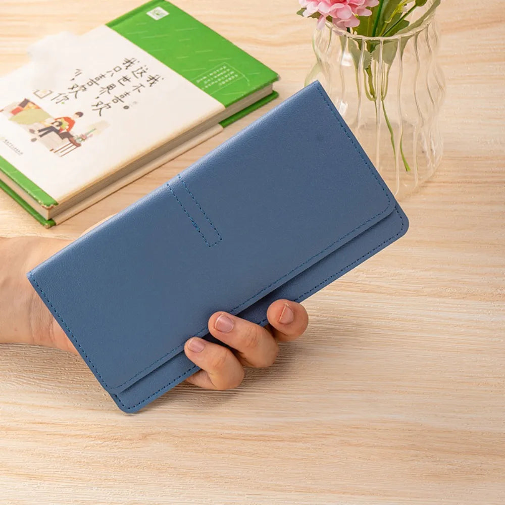 Carteras portátiles de cuero PU para mujer, carteras finas de gran capacidad de Color sólido, Mini cartera para mujer
