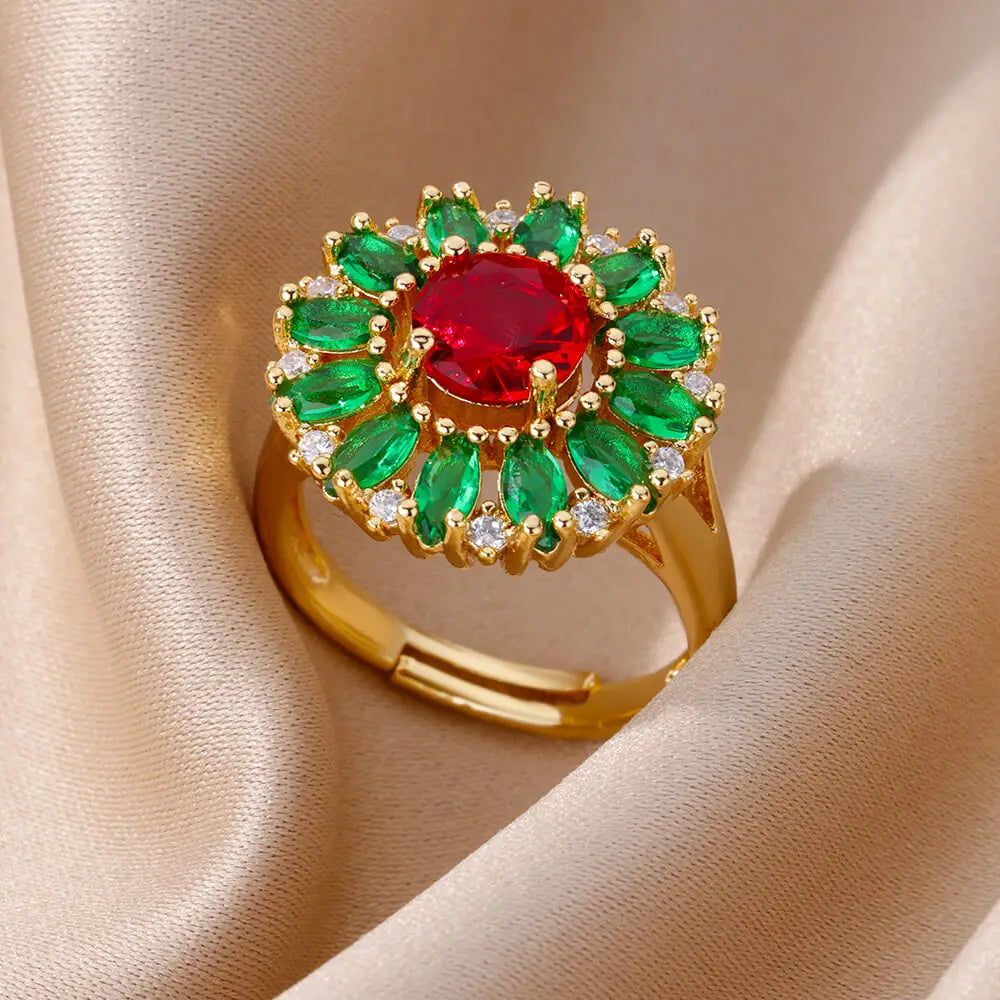 Anillos de acero inoxidable de lujo chapados en oro, piedra colorida, anillo de corazón de cristal de circón para mujer, joyería Bohemia de boda, regalo de Navidad