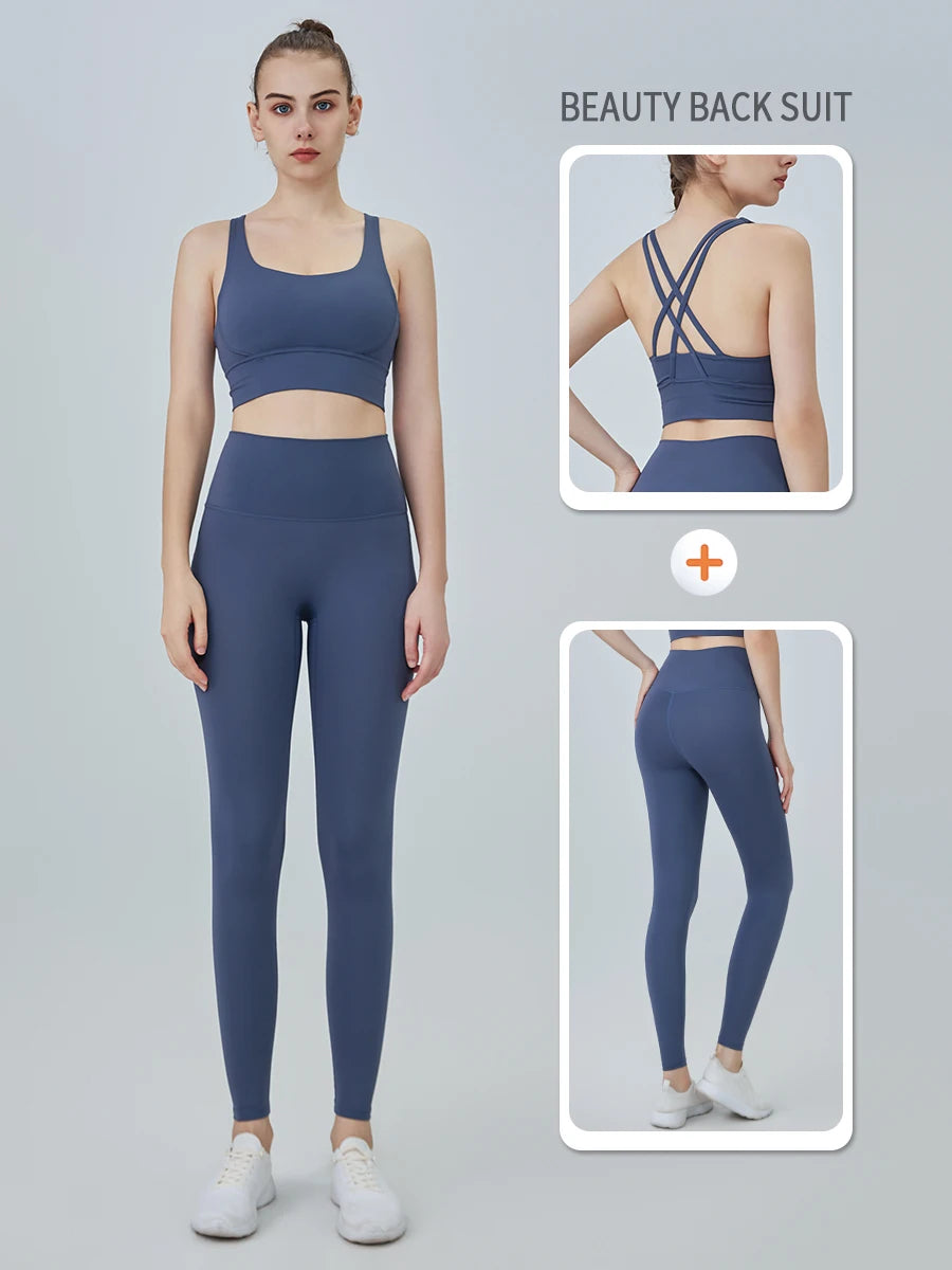 Ropa de Yoga de 2 piezas, chándal para mujer, ropa atlética, traje de Fitness para Pilates, entrenamiento de gimnasio, ropa de realce, Sujetador deportivo, traje de mallas